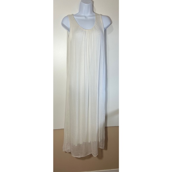 VIVIAN SHYU SILK SUMMER DRESS MAXI OFF WHITE LINED MADE IN ITALY SIZE SMALL - Picture 4 of 7
